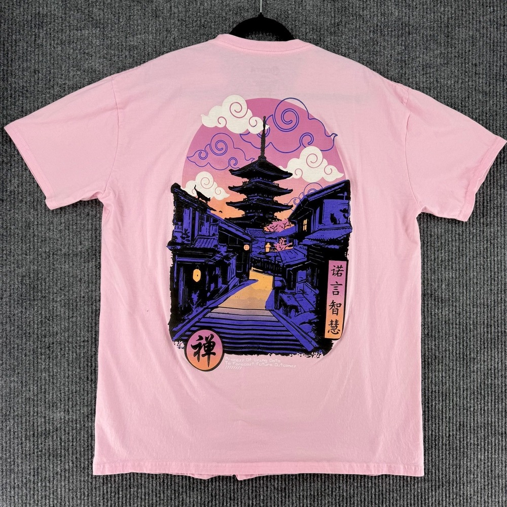 RGSTR traditional Japanese graphic t-shirt mens 2XL Pagoda Wave Aesthetics Y2K